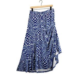Maxi Skirt Indigo Blue Ikat Pattern XL Jersey Knit Tiered Liz & Me Catherines